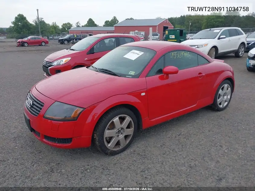 2001 Audi Tt VIN: TRUWT28N911034758 Lot: 45569946