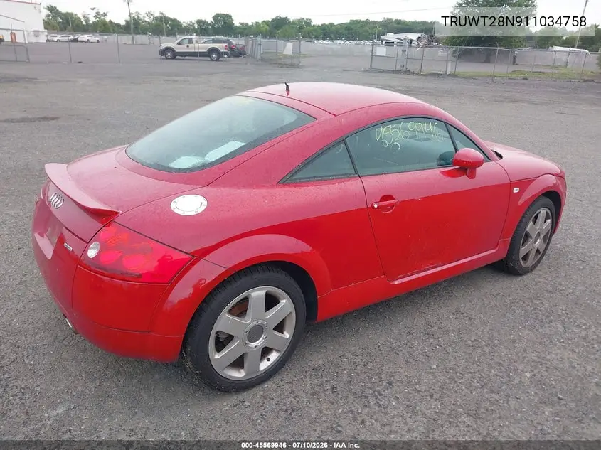 2001 Audi Tt VIN: TRUWT28N911034758 Lot: 45569946