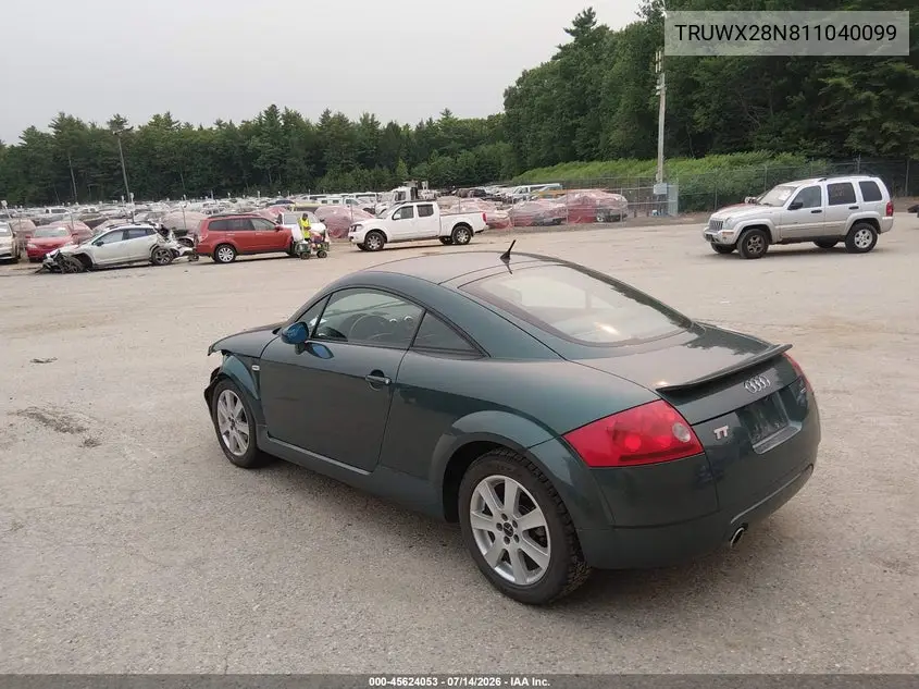 2001 Audi Tt VIN: TRUWX28N811040099 Lot: 45624053