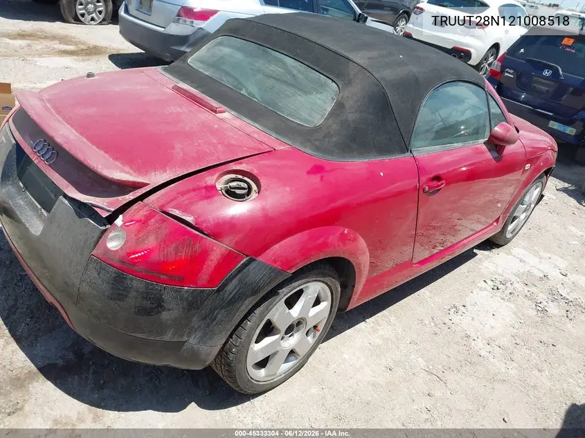 2002 Audi Tt 1.8L VIN: TRUUT28N121008518 Lot: 45333304