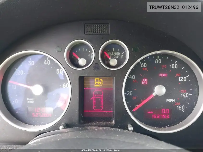 2002 Audi Tt 1.8L VIN: TRUWT28N321012496 Lot: 45397846