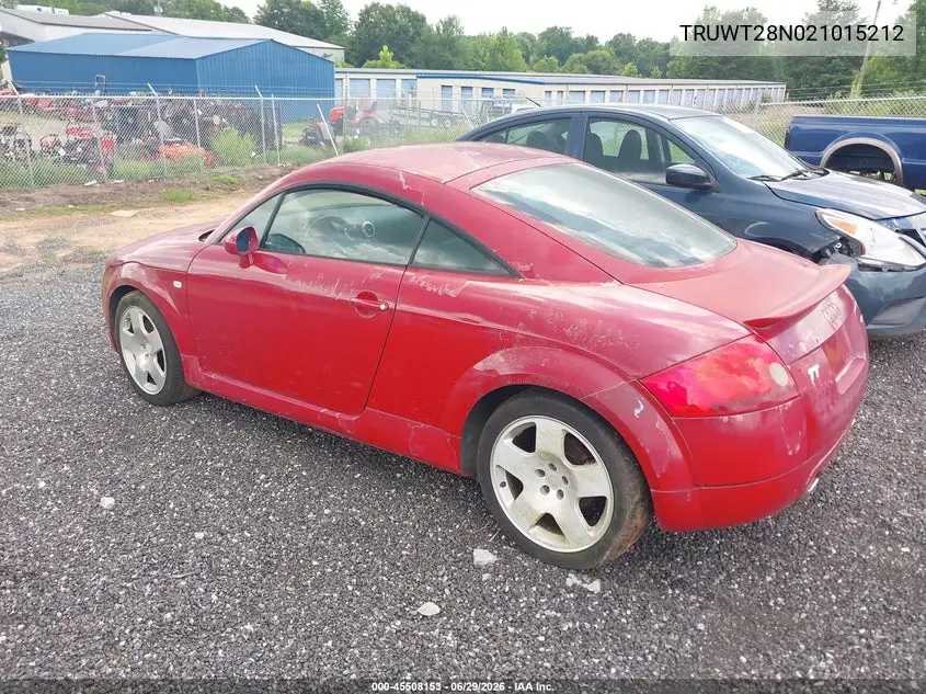 2002 Audi Tt 1.8L VIN: TRUWT28N021015212 Lot: 45508153