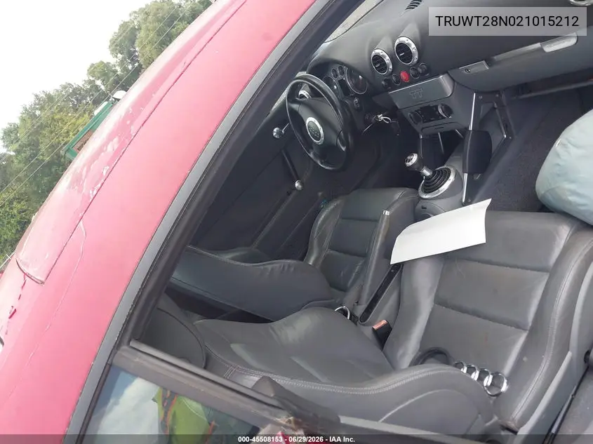 2002 Audi Tt 1.8L VIN: TRUWT28N021015212 Lot: 45508153