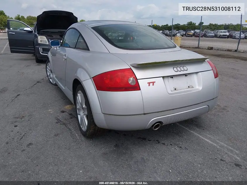 2003 Audi Tt 1.8L VIN: TRUSC28N531008112 Lot: 45146016
