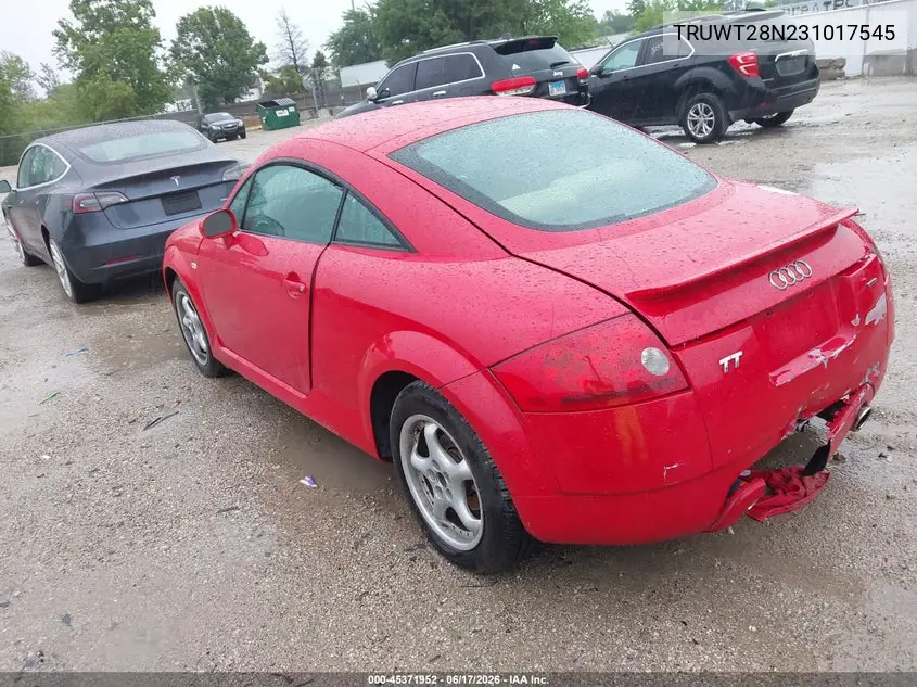 2003 Audi Tt 1.8L VIN: TRUWT28N231017545 Lot: 45371952