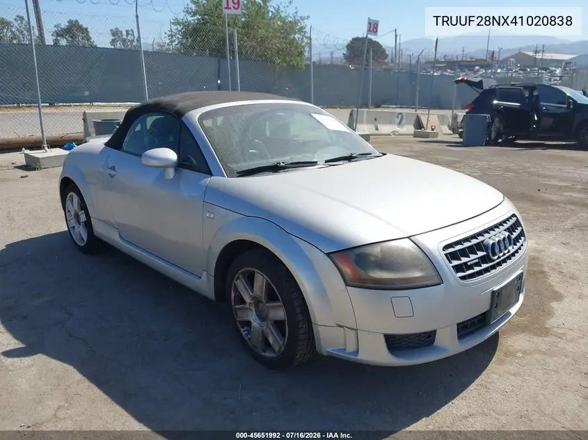 2004 Audi Tt 3.2L VIN: TRUUF28NX41020838 Lot: 45651992