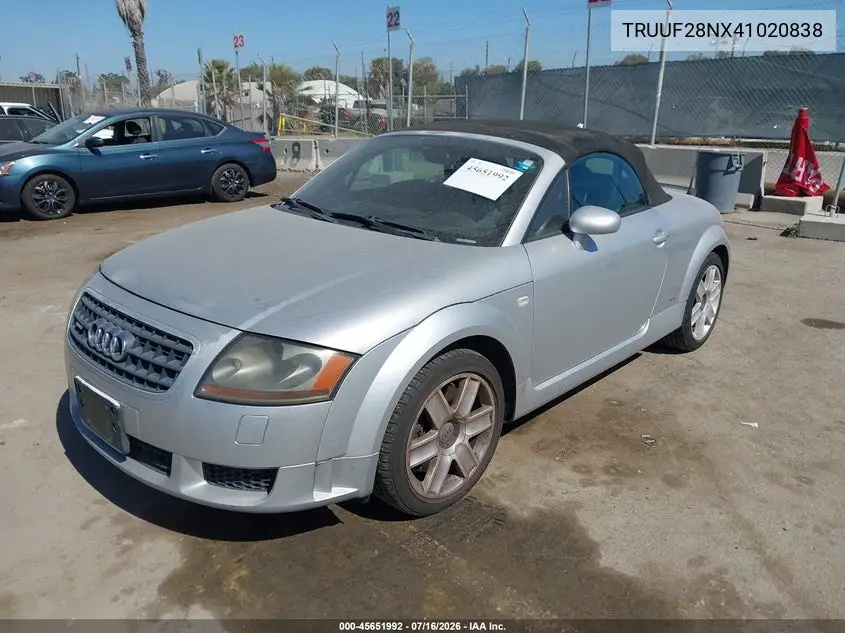 2004 Audi Tt 3.2L VIN: TRUUF28NX41020838 Lot: 45651992