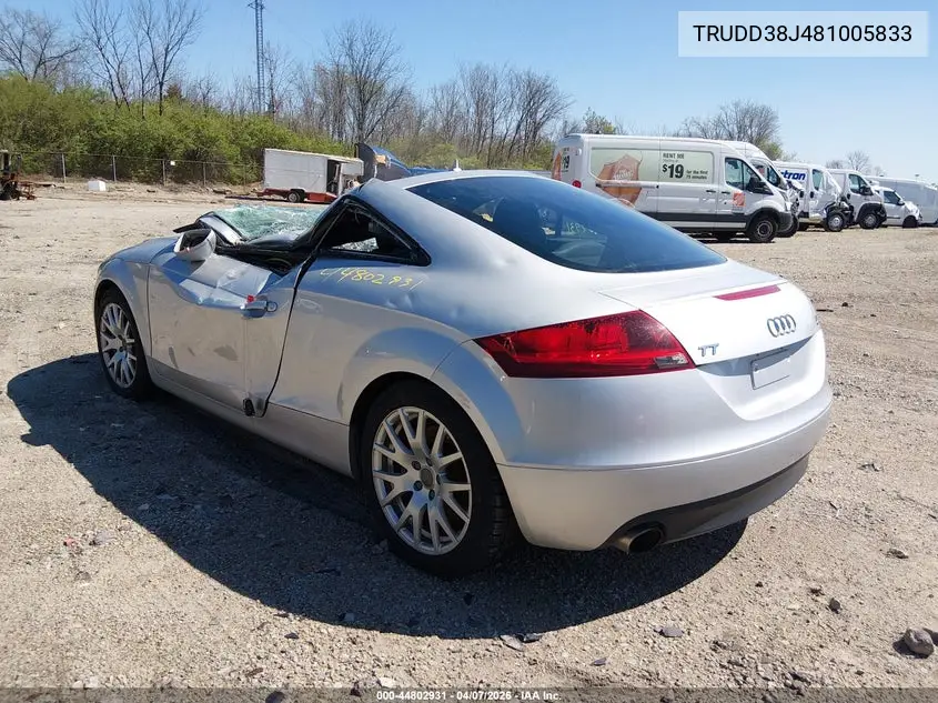 2008 Audi Tt 3.2 VIN: TRUDD38J481005833 Lot: 44802931