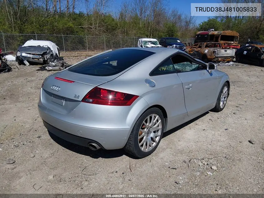 2008 Audi Tt 3.2 VIN: TRUDD38J481005833 Lot: 44802931