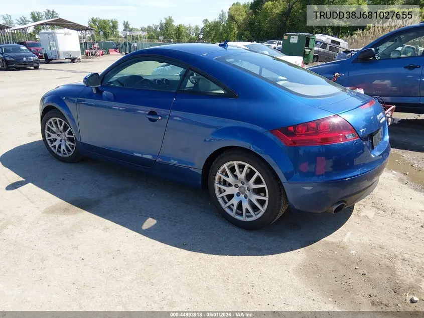 2008 Audi Tt 3.2 VIN: TRUDD38J681027655 Lot: 44993918