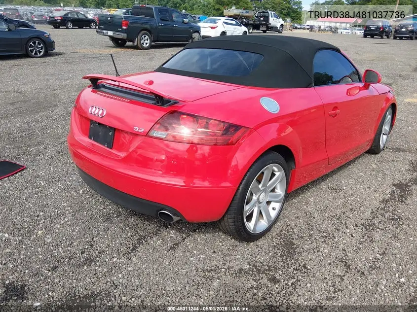 2008 Audi Tt 3.2 VIN: TRURD38J481037736 Lot: 45011244
