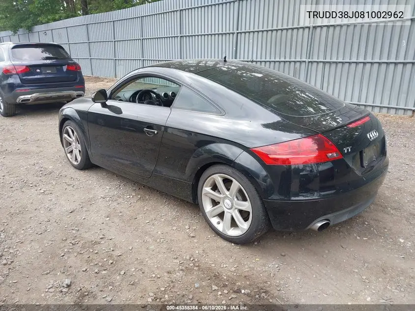 2008 Audi Tt 3.2 VIN: TRUDD38J081002962 Lot: 45358384