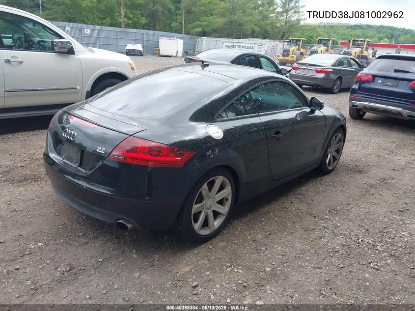 2008 Audi Tt 3.2 VIN: TRUDD38J081002962 Lot: 45358384