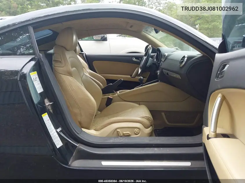 2008 Audi Tt 3.2 VIN: TRUDD38J081002962 Lot: 45358384
