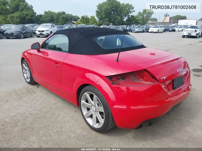 2008 Audi Tt 3.2 VIN: TRURD38J781002608 Lot: 45552870