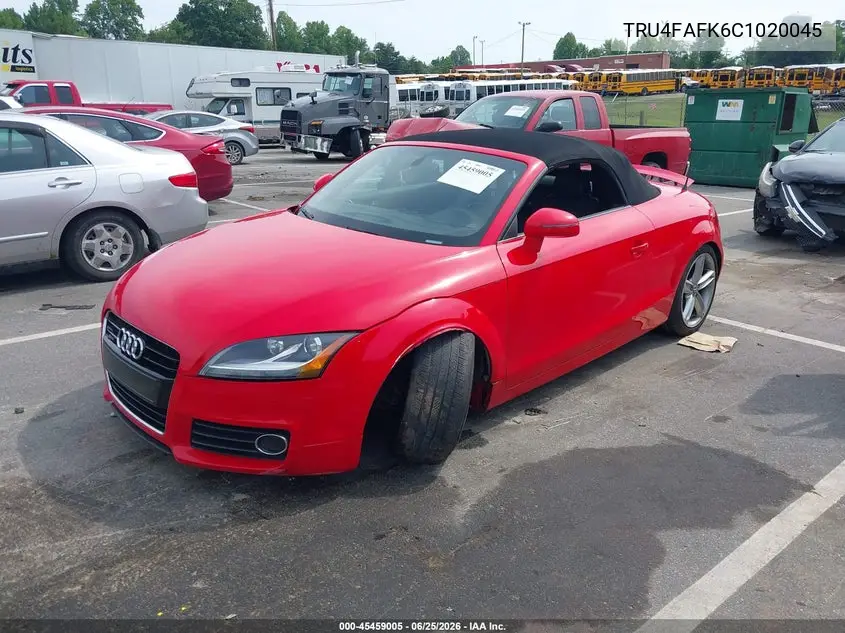 2012 Audi Tt 2.0T Prestige VIN: TRU4FAFK6C1020045 Lot: 45459005