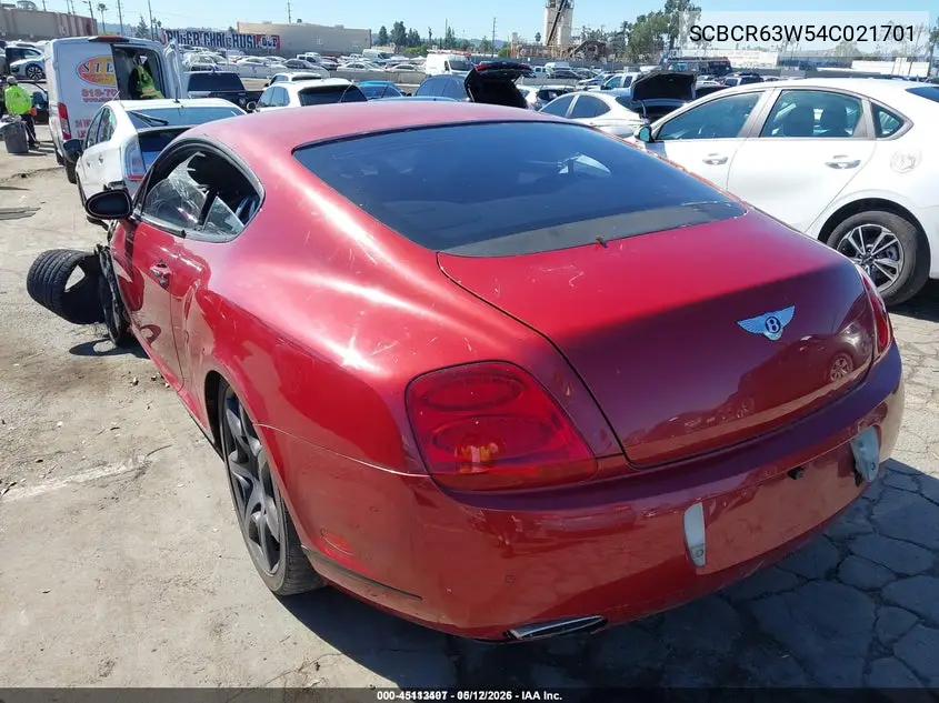 2004 Bentley Continental Gt VIN: SCBCR63W54C021701 Lot: 45113407