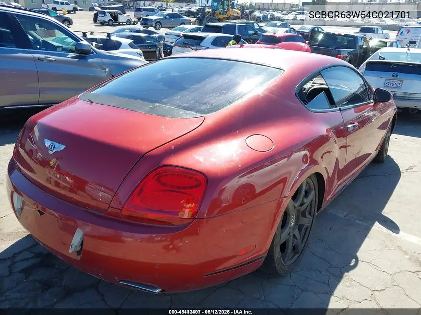 2004 Bentley Continental Gt VIN: SCBCR63W54C021701 Lot: 45113407