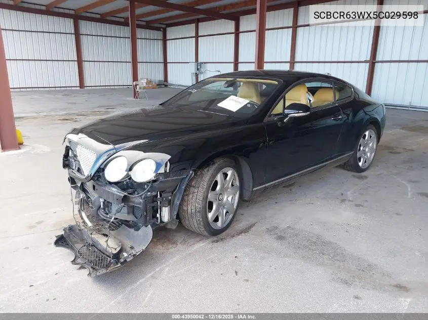 2005 Bentley Continental Gt VIN: SCBCR63WX5C029598 Lot: 43950042