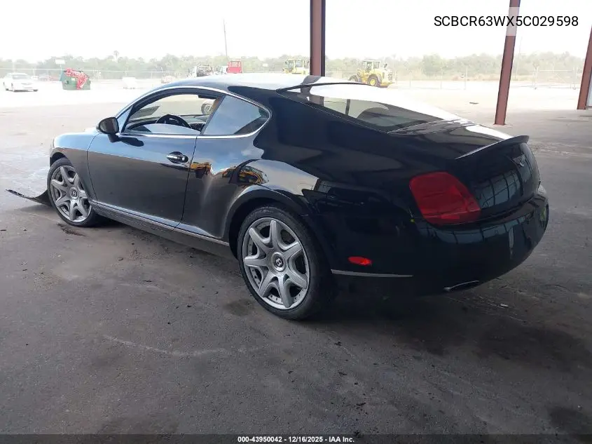 2005 Bentley Continental Gt VIN: SCBCR63WX5C029598 Lot: 43950042