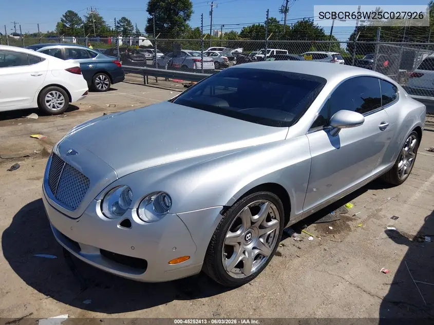 2005 Bentley Continental Gt VIN: SCBCR63W25C027926 Lot: 45252413