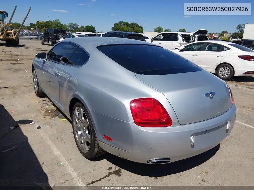 2005 Bentley Continental Gt VIN: SCBCR63W25C027926 Lot: 45252413