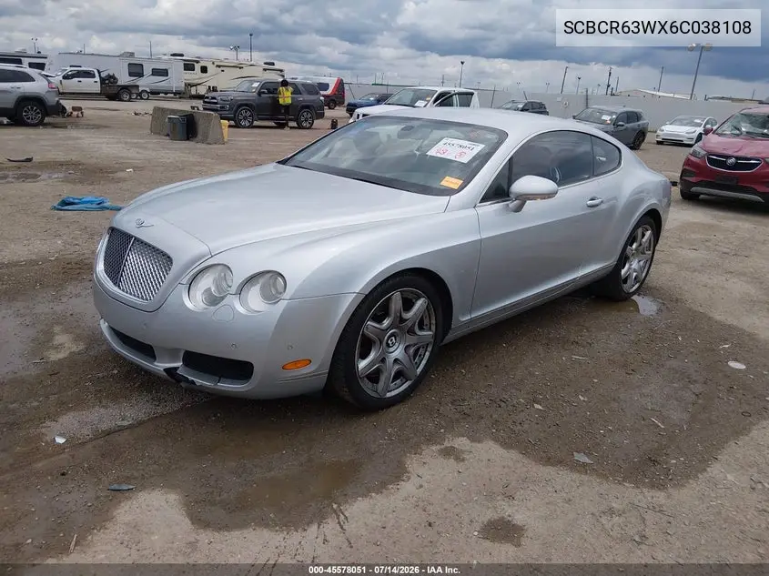 2006 Bentley Continental Gt VIN: SCBCR63WX6C038108 Lot: 45578051