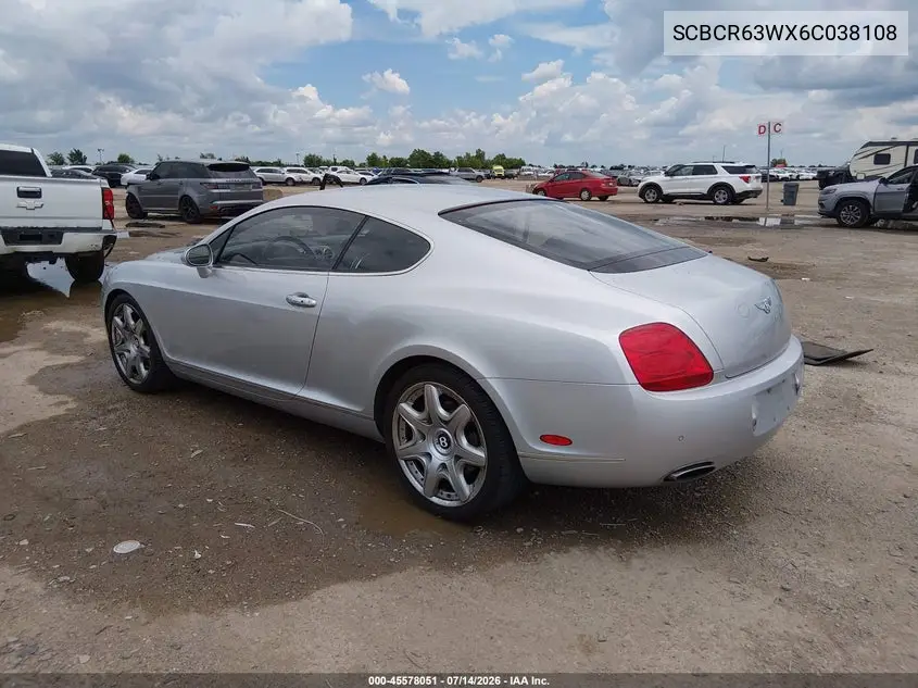2006 Bentley Continental Gt VIN: SCBCR63WX6C038108 Lot: 45578051