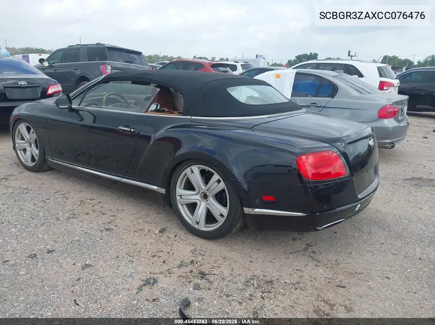 2012 Bentley Continental Gtc VIN: SCBGR3ZAXCC076476 Lot: 45453743