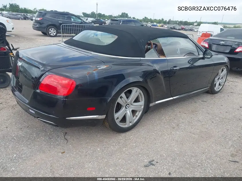 2012 Bentley Continental Gtc VIN: SCBGR3ZAXCC076476 Lot: 45453743