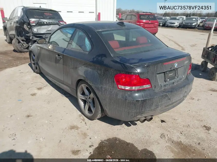 2008 BMW 135I VIN: WBAUC73578VF24351 Lot: 44989863