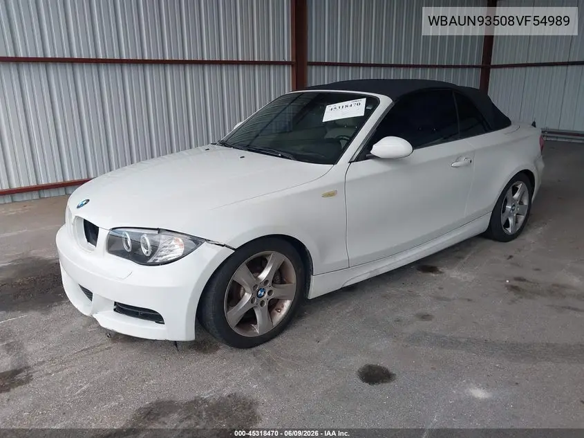 2008 BMW 135I VIN: WBAUN93508VF54989 Lot: 45318470