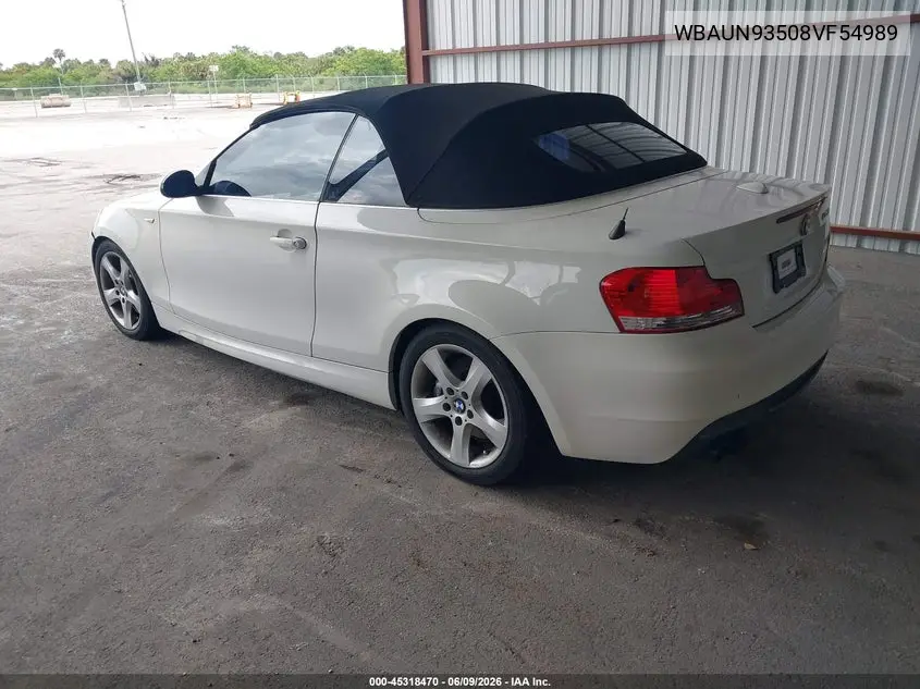 2008 BMW 135I VIN: WBAUN93508VF54989 Lot: 45318470