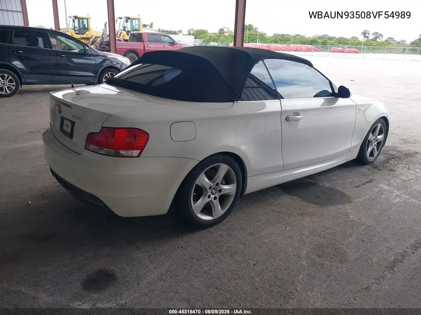 2008 BMW 135I VIN: WBAUN93508VF54989 Lot: 45318470
