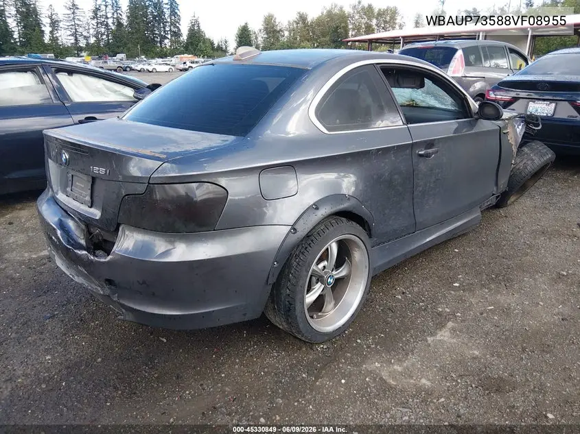 2008 BMW 128I VIN: WBAUP73588VF08955 Lot: 45330849
