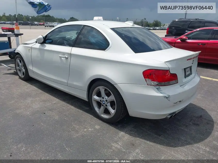 2008 BMW 128I VIN: WBAUP73598VF06440 Lot: 45575756