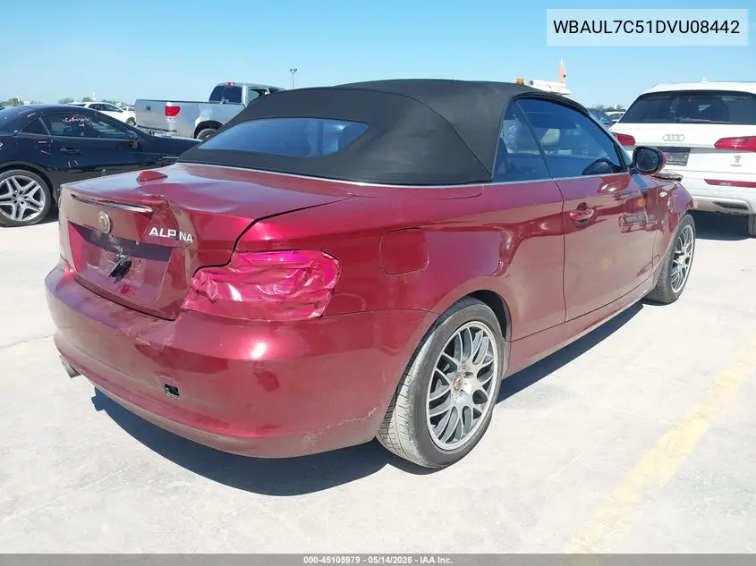 2013 BMW 128I VIN: WBAUL7C51DVU08442 Lot: 45105979
