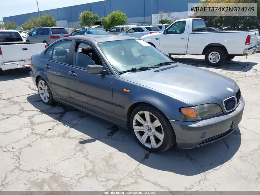 2002 BMW 325I VIN: WBAET374X2NG74749 Lot: 45110029