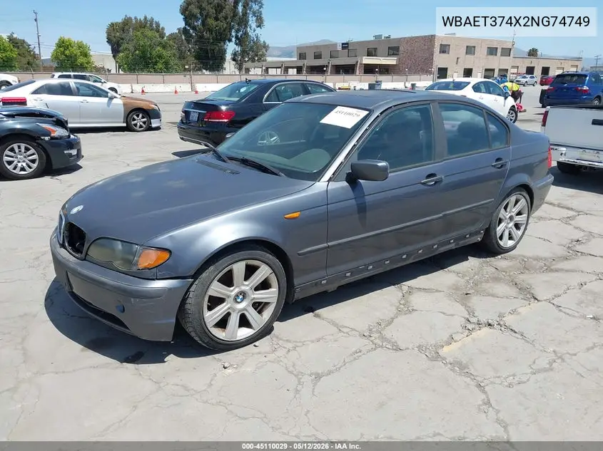 2002 BMW 325I VIN: WBAET374X2NG74749 Lot: 45110029