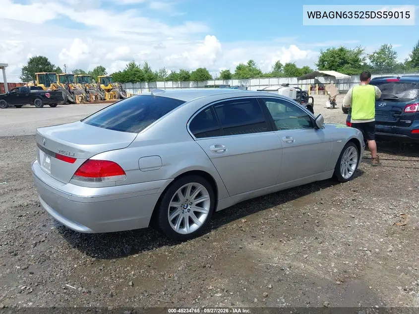2005 BMW 745Li VIN: WBAGN63525DS59015 Lot: 45234765