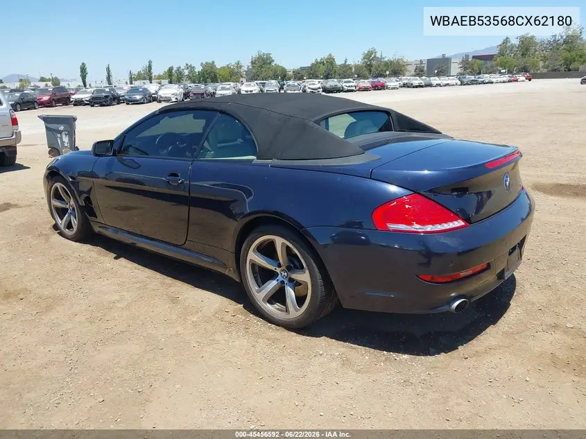 2008 BMW 650I VIN: WBAEB53568CX62180 Lot: 45456592