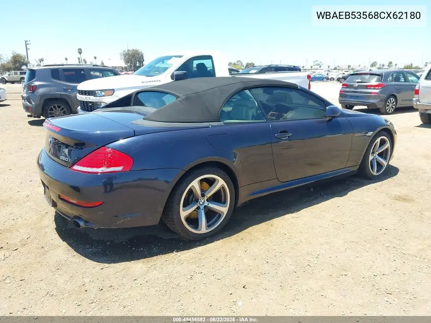 2008 BMW 650I VIN: WBAEB53568CX62180 Lot: 45456592