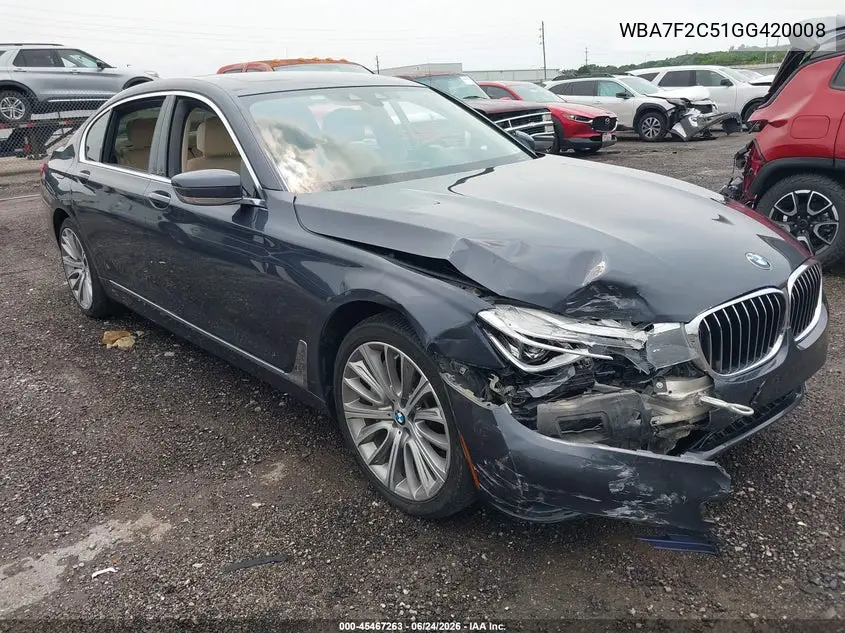 2016 BMW 750I xDrive VIN: WBA7F2C51GG420008 Lot: 45467263