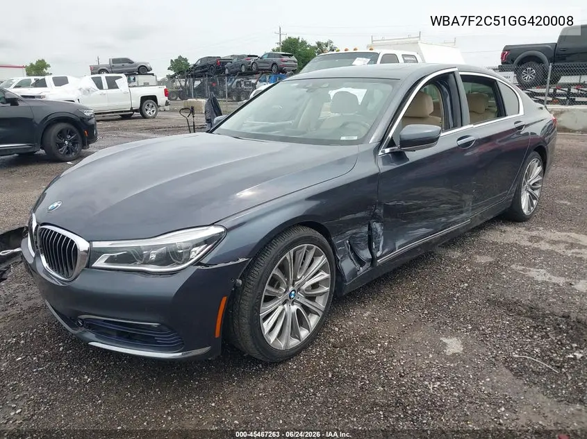 2016 BMW 750I xDrive VIN: WBA7F2C51GG420008 Lot: 45467263