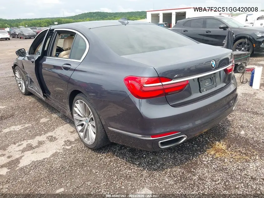 2016 BMW 750I xDrive VIN: WBA7F2C51GG420008 Lot: 45467263
