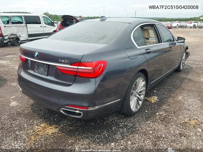 2016 BMW 750I xDrive VIN: WBA7F2C51GG420008 Lot: 45467263