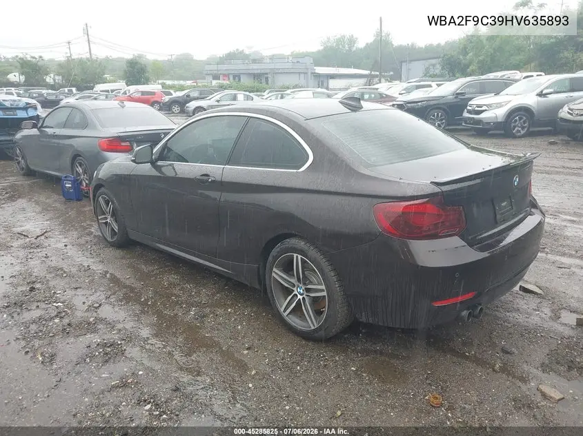 2017 BMW 230I VIN: WBA2F9C39HV635893 Lot: 45285825