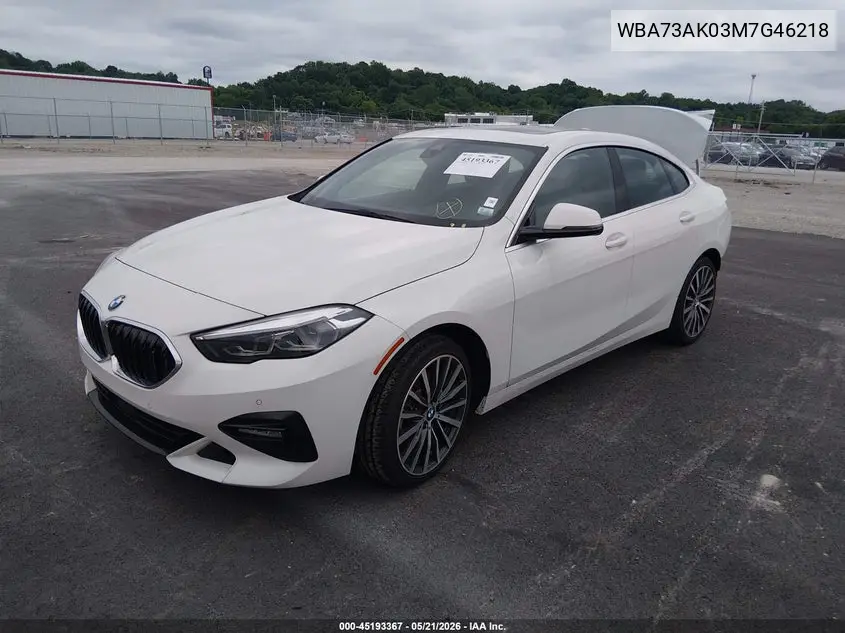 2021 BMW 228I Gran Coupe xDrive VIN: WBA73AK03M7G46218 Lot: 45193367