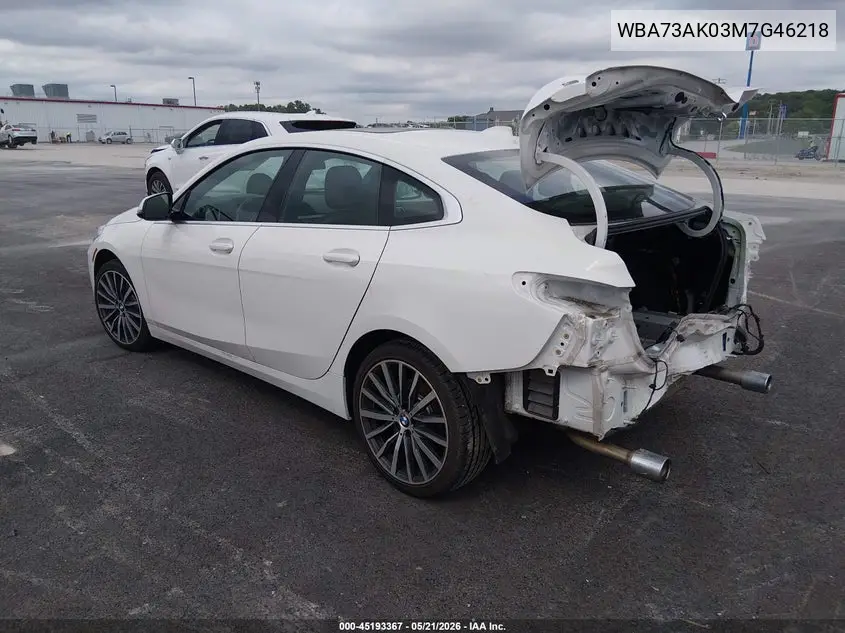 2021 BMW 228I Gran Coupe xDrive VIN: WBA73AK03M7G46218 Lot: 45193367