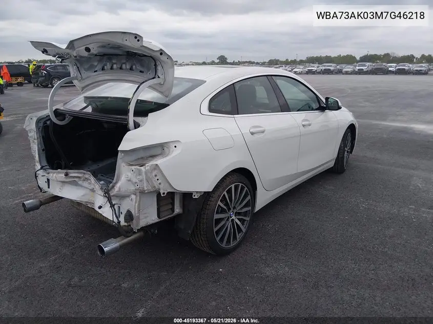 2021 BMW 228I Gran Coupe xDrive VIN: WBA73AK03M7G46218 Lot: 45193367
